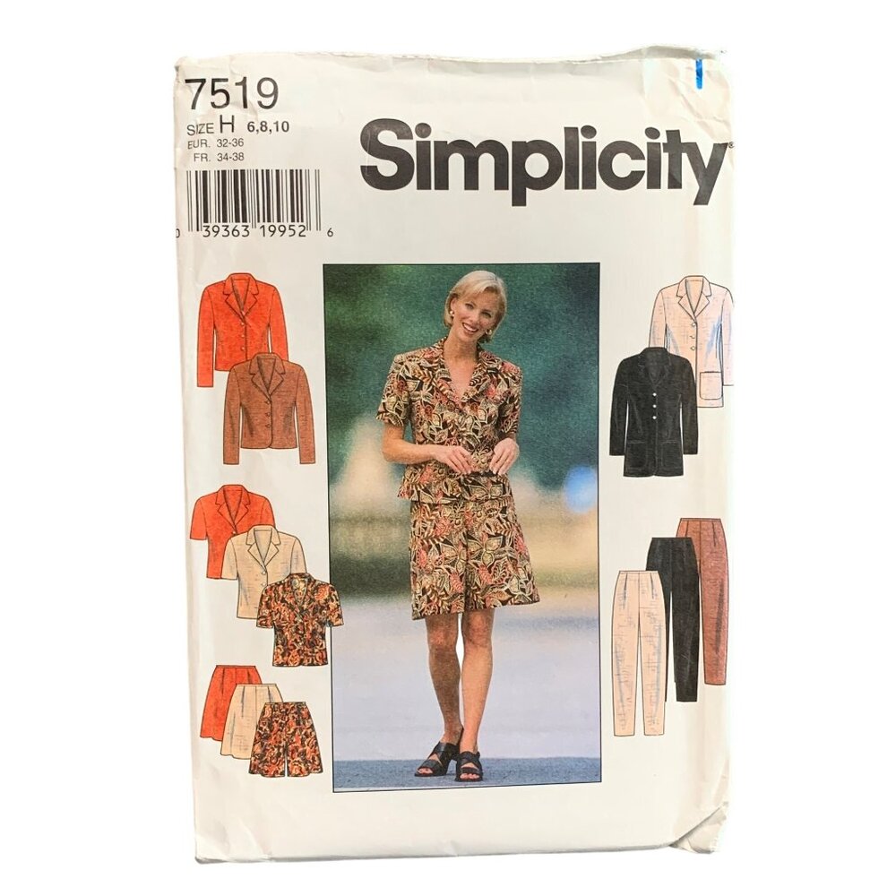 Simplicity 7519 Sewing Pattern Womens Jacket Pants Short - Size 6 8 10 uncut